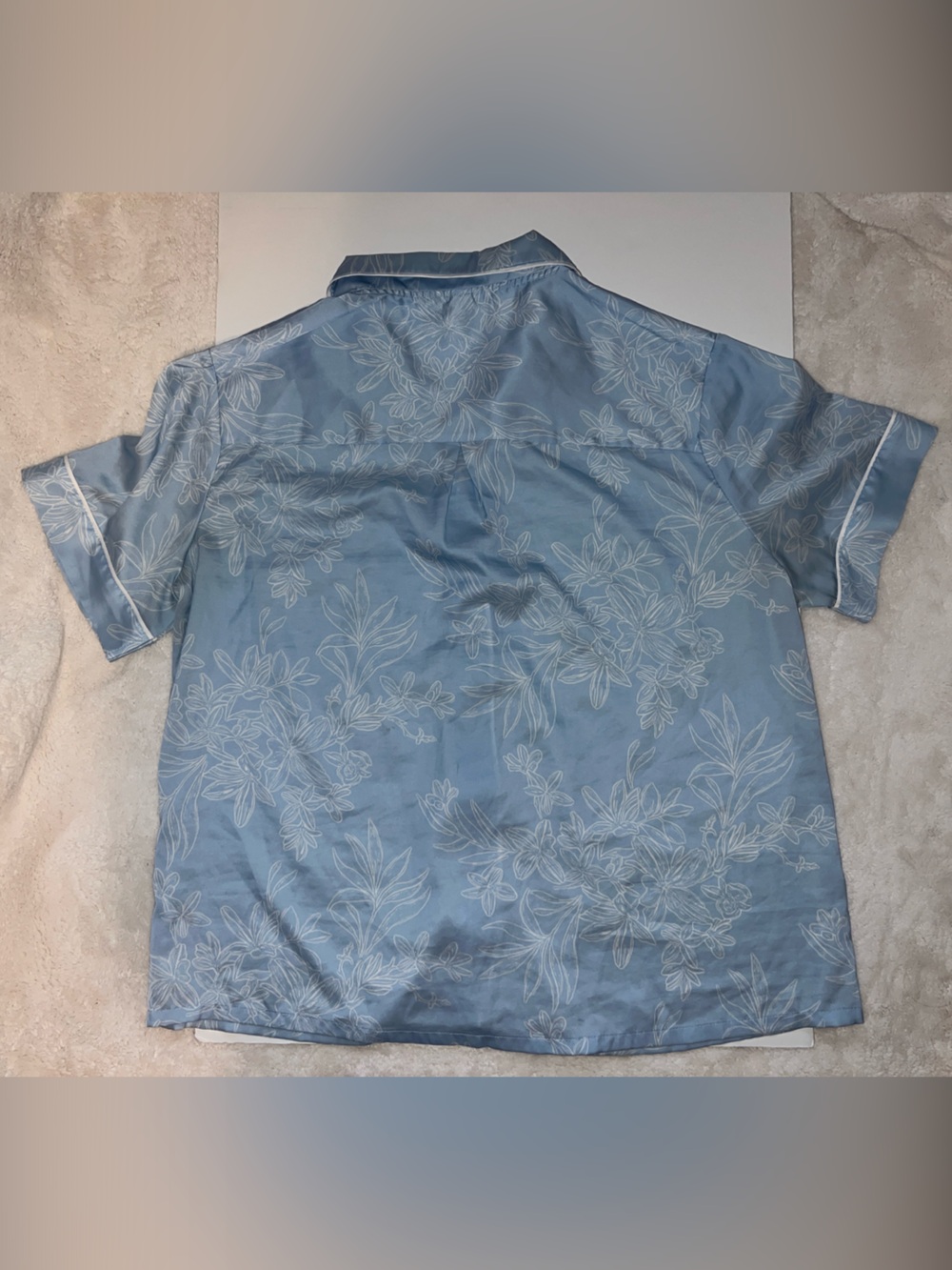 stars above Coord Light Blue Floral Satin Short Sleeve Pajama Top and Shorts - Picture 3 of 15